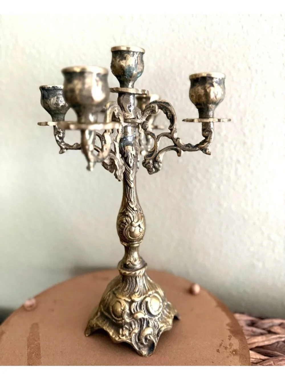 Vintage Solid Brass‎ Cast Rococo 5 Arms 12
